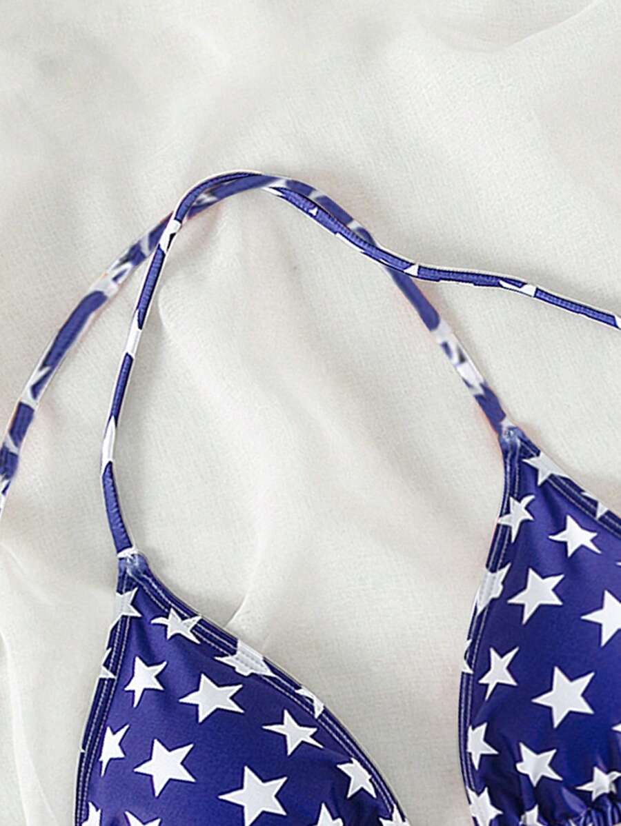 Women’s Summer American Flag Bikini Top – Halter Neck Swimwear with Patriotic 4th of July Print, Stylish and Fun Beachwear Perfect for Pool Parties, Vacations, and Summer Celebrations
