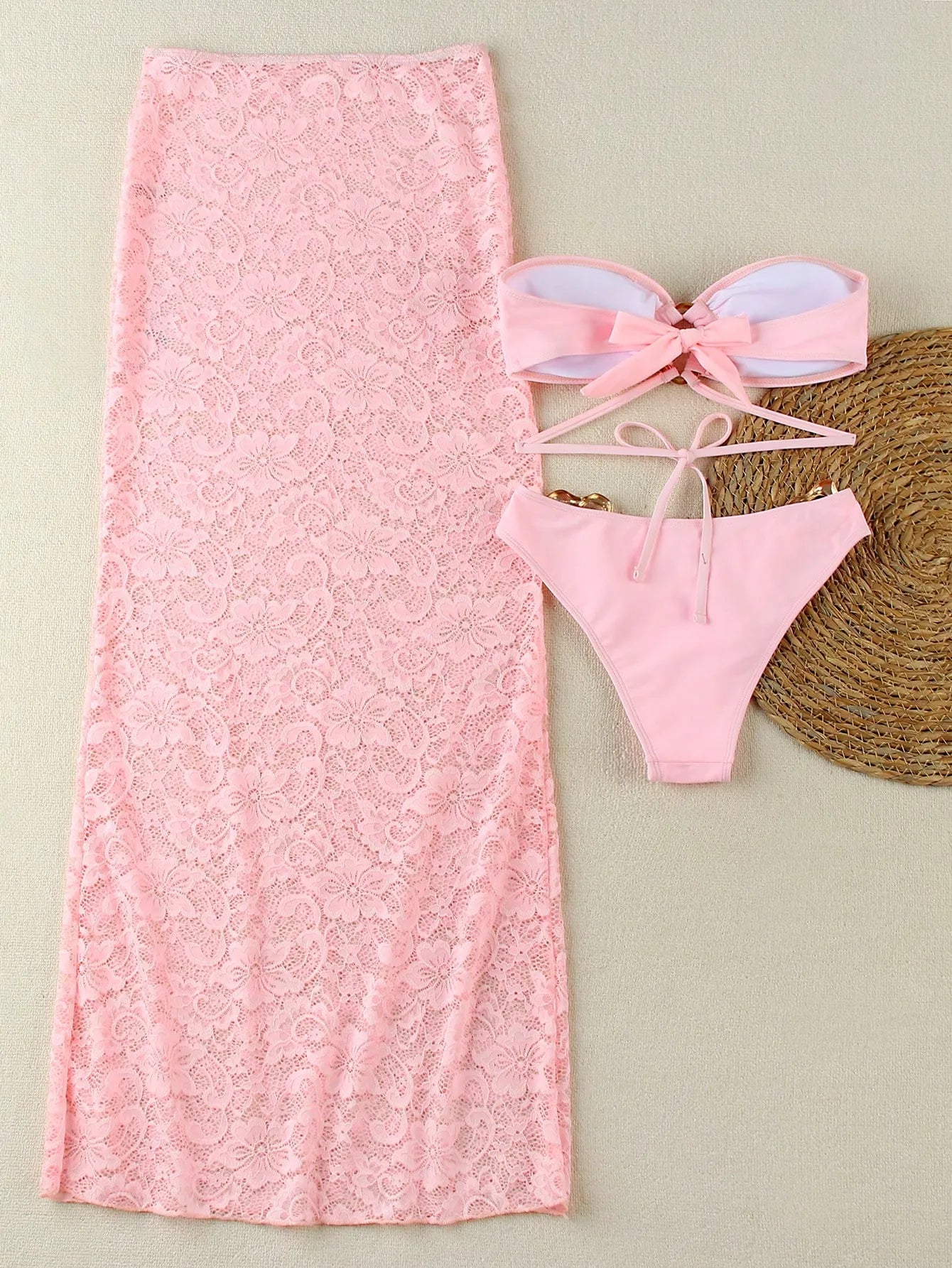 Women’s 3pcs Sexy Solid Color Bikini Set – European & American Style Swimwear with Triangle Top, Matching Bottom, and Cover-Up, Trendy and Elegant Summer Beach Outfit Perfect for Pool Parties and Vacations