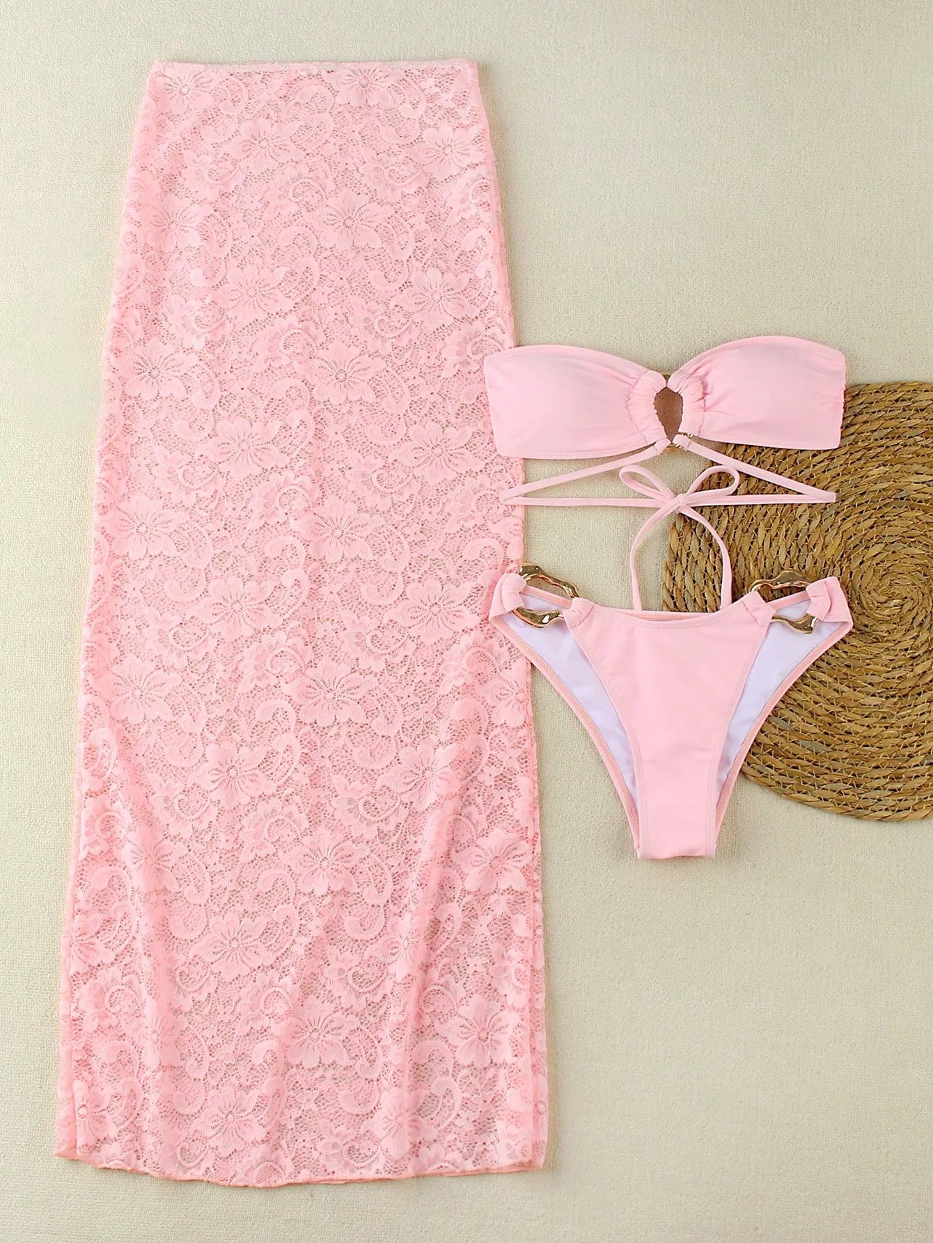 Women’s 3pcs Sexy Solid Color Bikini Set – European & American Style Swimwear with Triangle Top, Matching Bottom, and Cover-Up, Trendy and Elegant Summer Beach Outfit Perfect for Pool Parties and Vacations