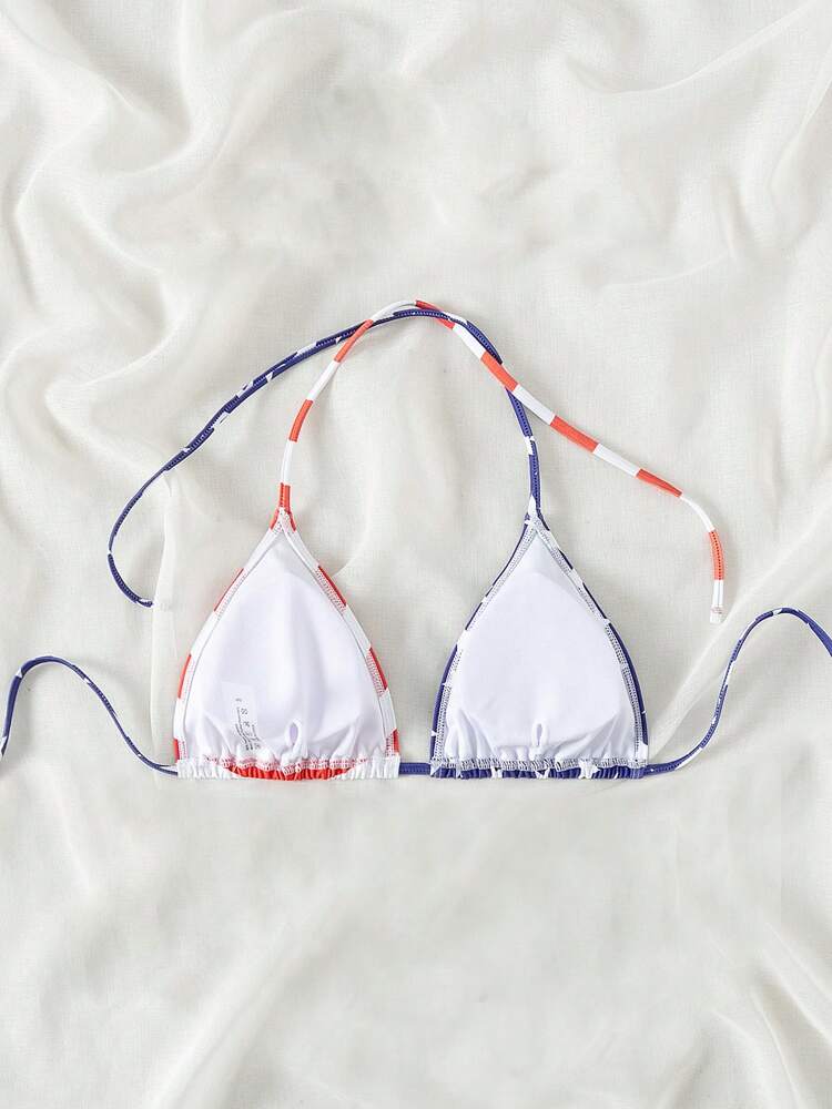 Women’s Summer American Flag Bikini Top – Halter Neck Swimwear with Patriotic 4th of July Print, Stylish and Fun Beachwear Perfect for Pool Parties, Vacations, and Summer Celebrations
