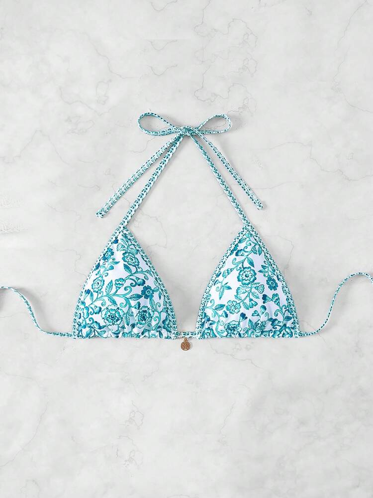 Women’s Floral Print Halter Bikini Top – Summer Beach Swimwear with Adjustable Fit and Quick-Dry Fabric, Stylish Tropical Design Perfect for Pool Parties, Vacations, and Casual Beach Days