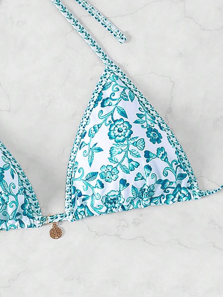 Women’s Floral Print Halter Bikini Top – Summer Beach Swimwear with Adjustable Fit and Quick-Dry Fabric, Stylish Tropical Design Perfect for Pool Parties, Vacations, and Casual Beach Days
