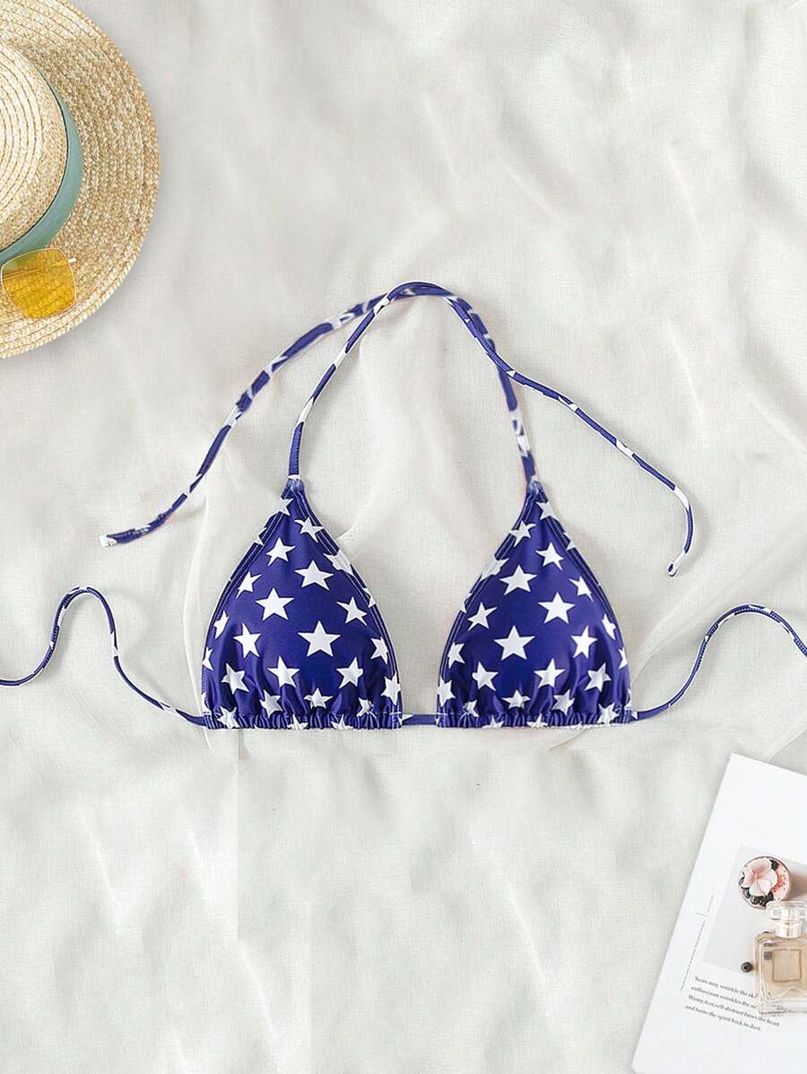 Women’s Summer American Flag Bikini Top – Halter Neck Swimwear with Patriotic 4th of July Print, Stylish and Fun Beachwear Perfect for Pool Parties, Vacations, and Summer Celebrations