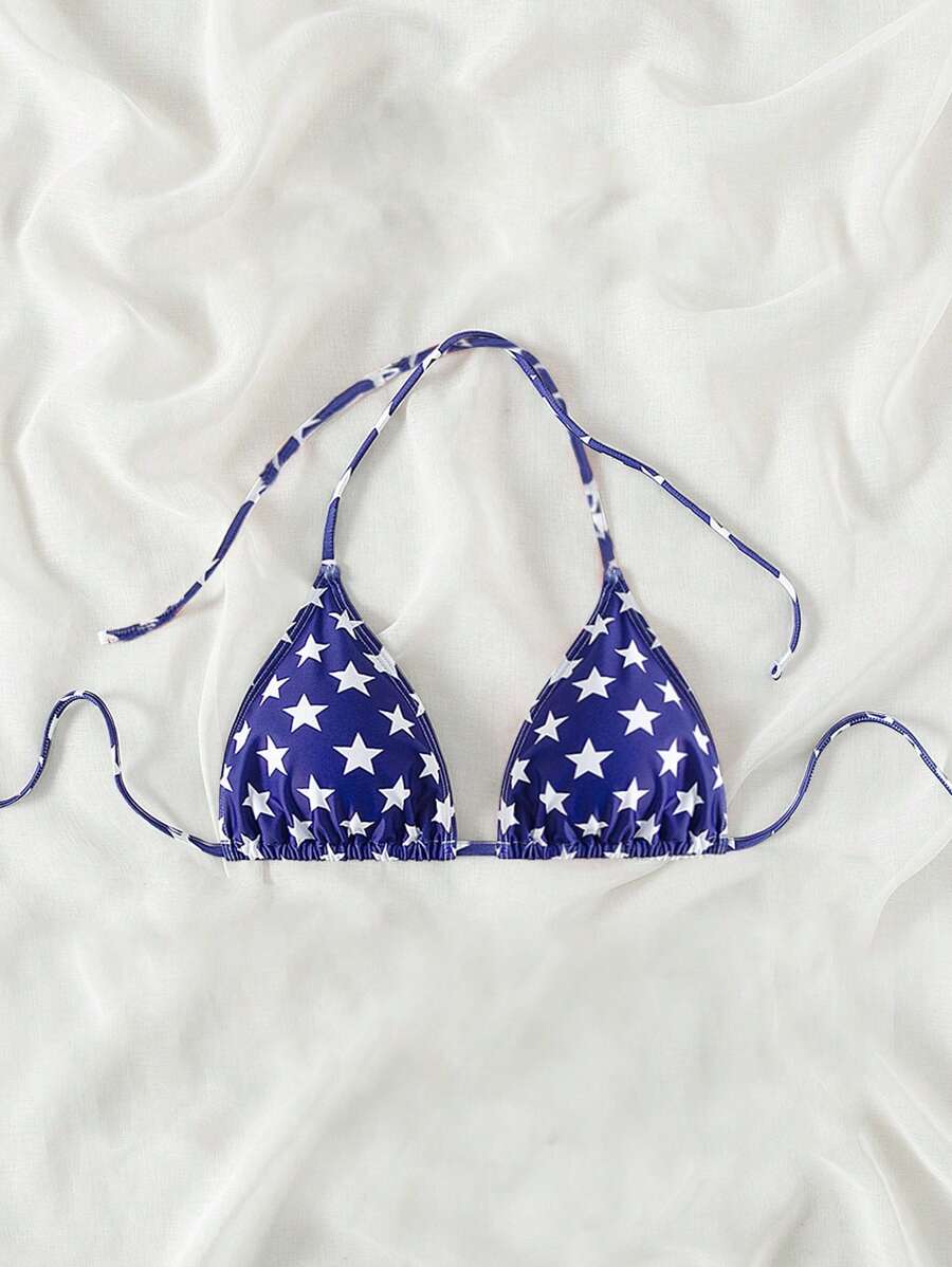 Women’s Summer American Flag Bikini Top – Halter Neck Swimwear with Patriotic 4th of July Print, Stylish and Fun Beachwear Perfect for Pool Parties, Vacations, and Summer Celebrations