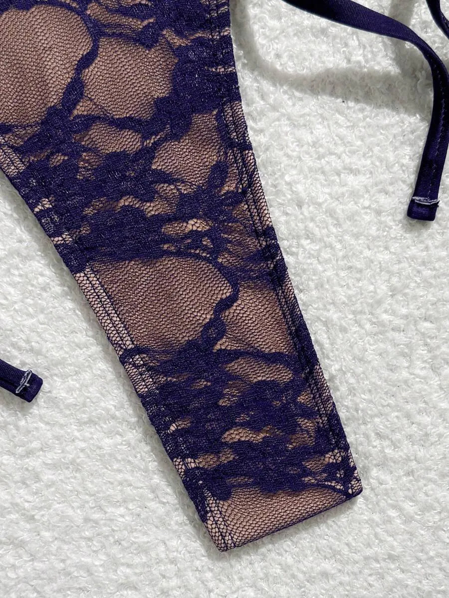 Women’s 3pcs Black Lace Bikini Set – Sexy Triangle Cup Bra, G-String Bottom, and Flounce Mini Skirt, Elegant Summer Beach Swimwear Perfect for Pool Parties, Vacations, and Resort Wear