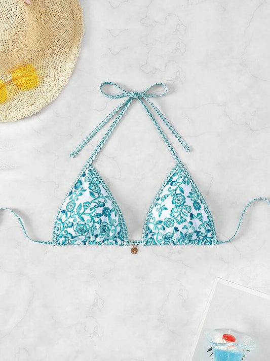 Women’s Floral Print Halter Bikini Top – Summer Beach Swimwear with Adjustable Fit and Quick-Dry Fabric, Stylish Tropical Design Perfect for Pool Parties, Vacations, and Casual Beach Days