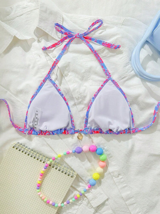 Floral Bikini Top Metal Decoration Spaghetti Strap Beachwear for Women – Ideal for gifting, travel accessories, romantic occasions, casual style, or everyday use with elegant minimalist charm.