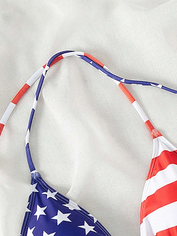 Women’s Summer American Flag Bikini Top – Halter Neck Swimwear with Patriotic 4th of July Print, Stylish and Fun Beachwear Perfect for Pool Parties, Vacations, and Summer Celebrations