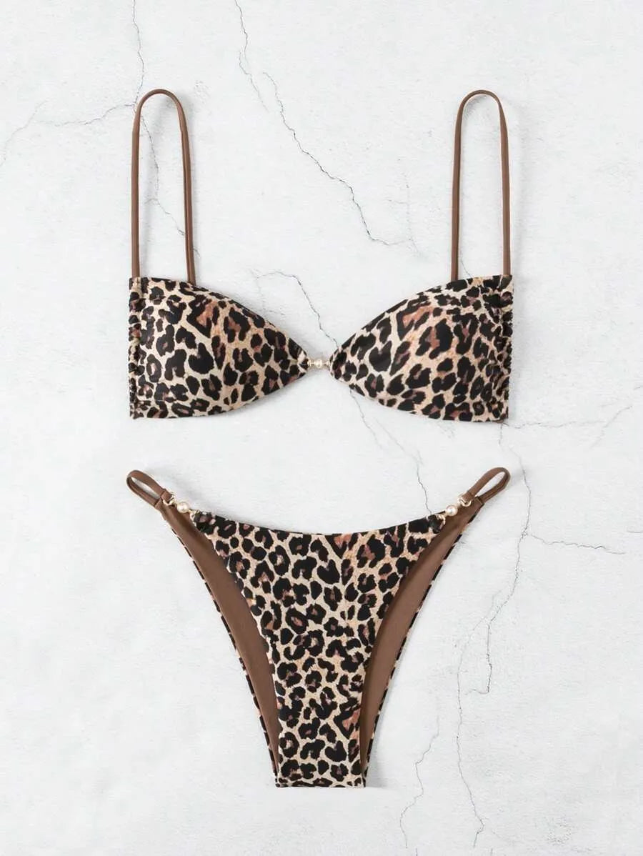 2025 Women’s 2pcs Leopard Print Bikini Set – Sexy Summer Beach Swimwear with Bold Random Print Design, Trendy and Eye-Catching Bathing Suit Perfect for Pool Parties and Tropical Vacations