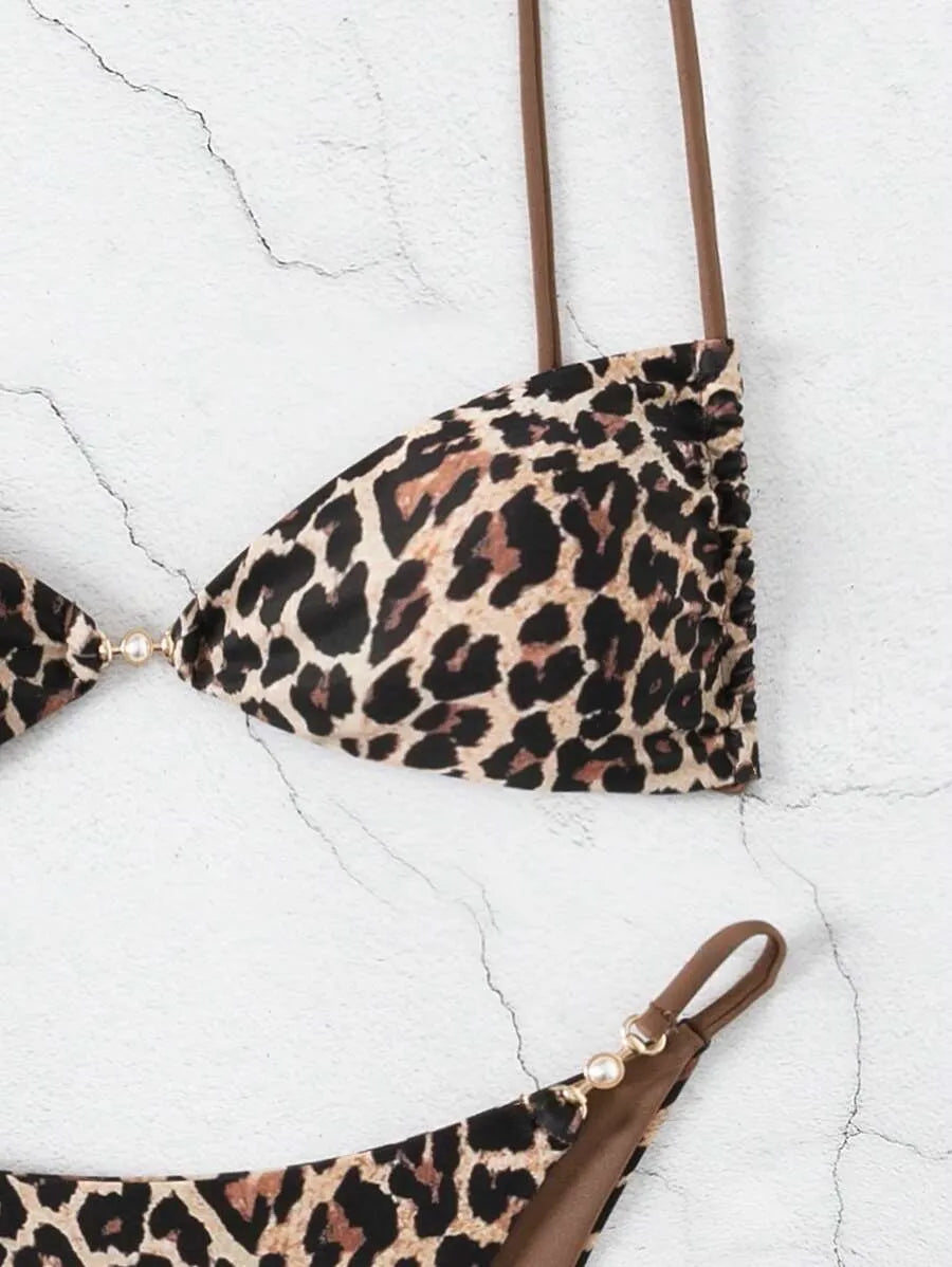 2025 Women’s 2pcs Leopard Print Bikini Set – Sexy Summer Beach Swimwear with Bold Random Print Design, Trendy and Eye-Catching Bathing Suit Perfect for Pool Parties and Tropical Vacations