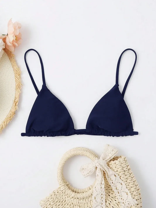 Solid Color Triangle Bikini Top for Women – Sexy Summer Swimwear with Adjustable Straps, Minimalist Bathing Suit Top for Beach, Pool, Vacation & Sunbathing