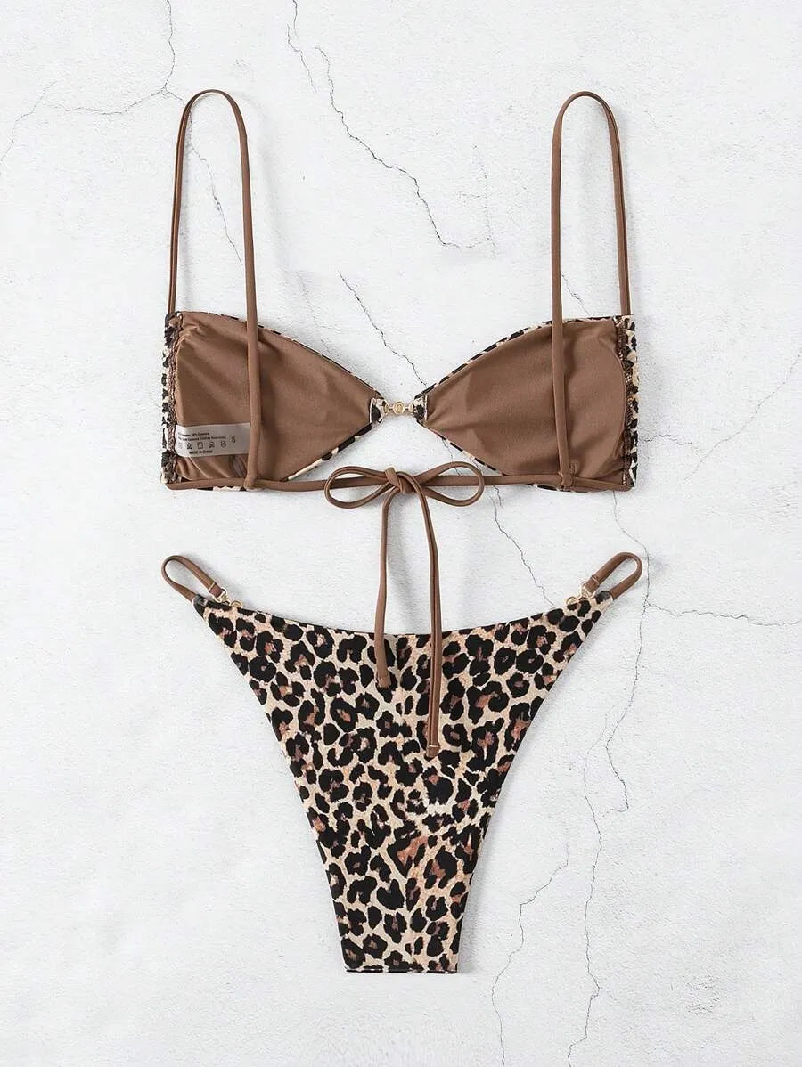 2025 Women’s 2pcs Leopard Print Bikini Set – Sexy Summer Beach Swimwear with Bold Random Print Design, Trendy and Eye-Catching Bathing Suit Perfect for Pool Parties and Tropical Vacations